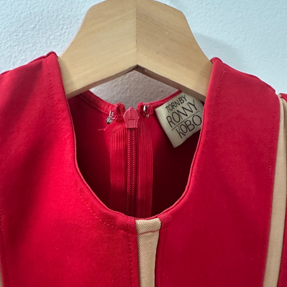 TORN BY ROBBY KOBO Vintage Red Gold/Tan Mini Bandage Dress SIZE XS 2 00s Club - Picture 4 of 8